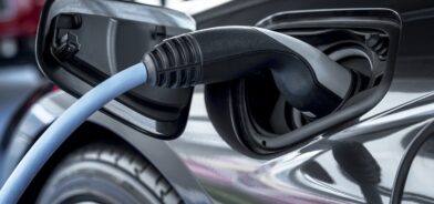 Carro elétrico na estação de carregamento, em foto que ilustra post sobre mobilidade elétrica. Por Rawpixel/Envato.