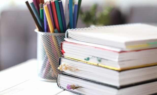 Livros empilhados, em foto que ilustra post sobre Plano Municipal de Educação (PME). Reprodução: Yulia_Panova/Envato.